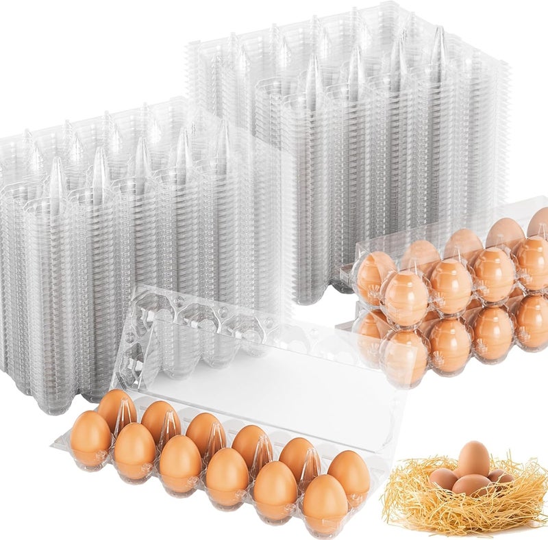 EVANCENT Egg Cartons Cheap Bulk 100 Pack, 1 Dozen Plastic Egg Carton for Refrigerator, Reusable Egg Container Holder for Storing, Sharing, Selling, Clear Egg Cartons for Home Ranch Farm Market-2x6 Grids - Image 1